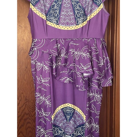 African Mermaid Dress Cap Sleeve Square Neck Floor Length Geometric Womens 2XL - Picture 5 of 12
